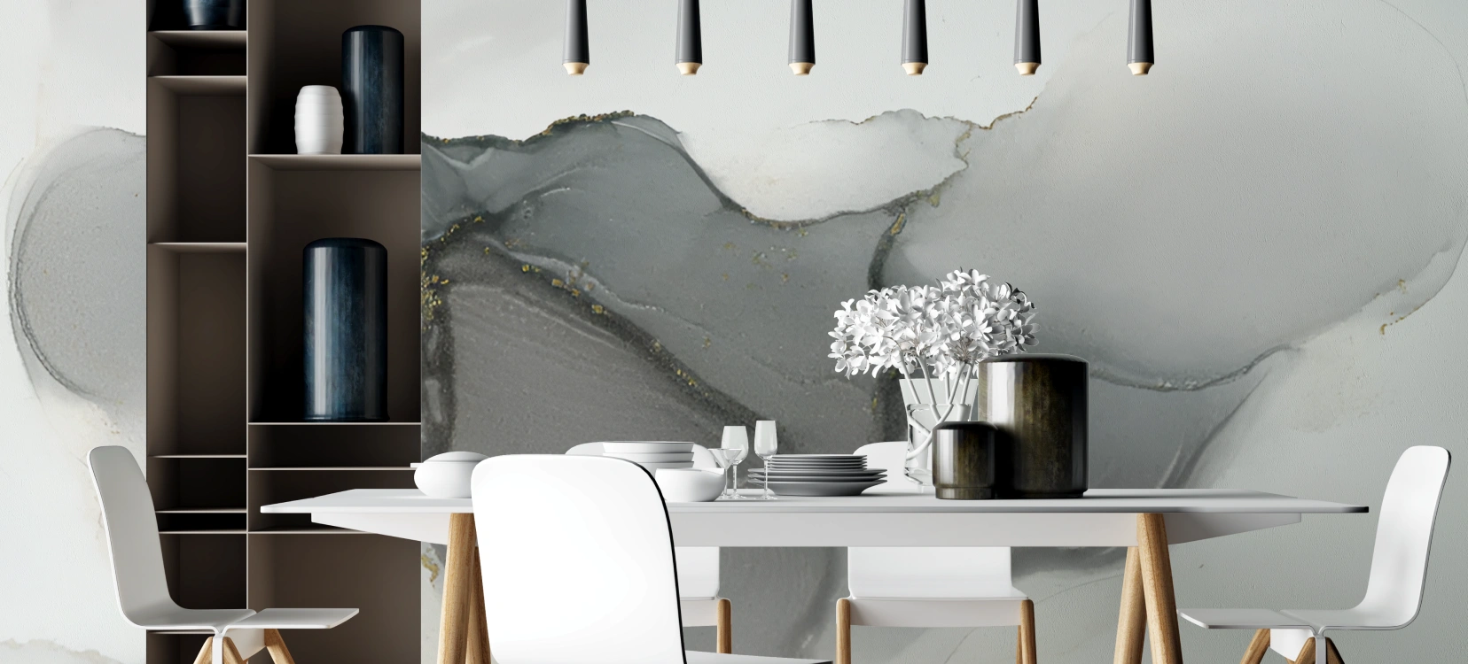 Dining area with marble Wallpaper look Stunning by Honpo Wallpaper